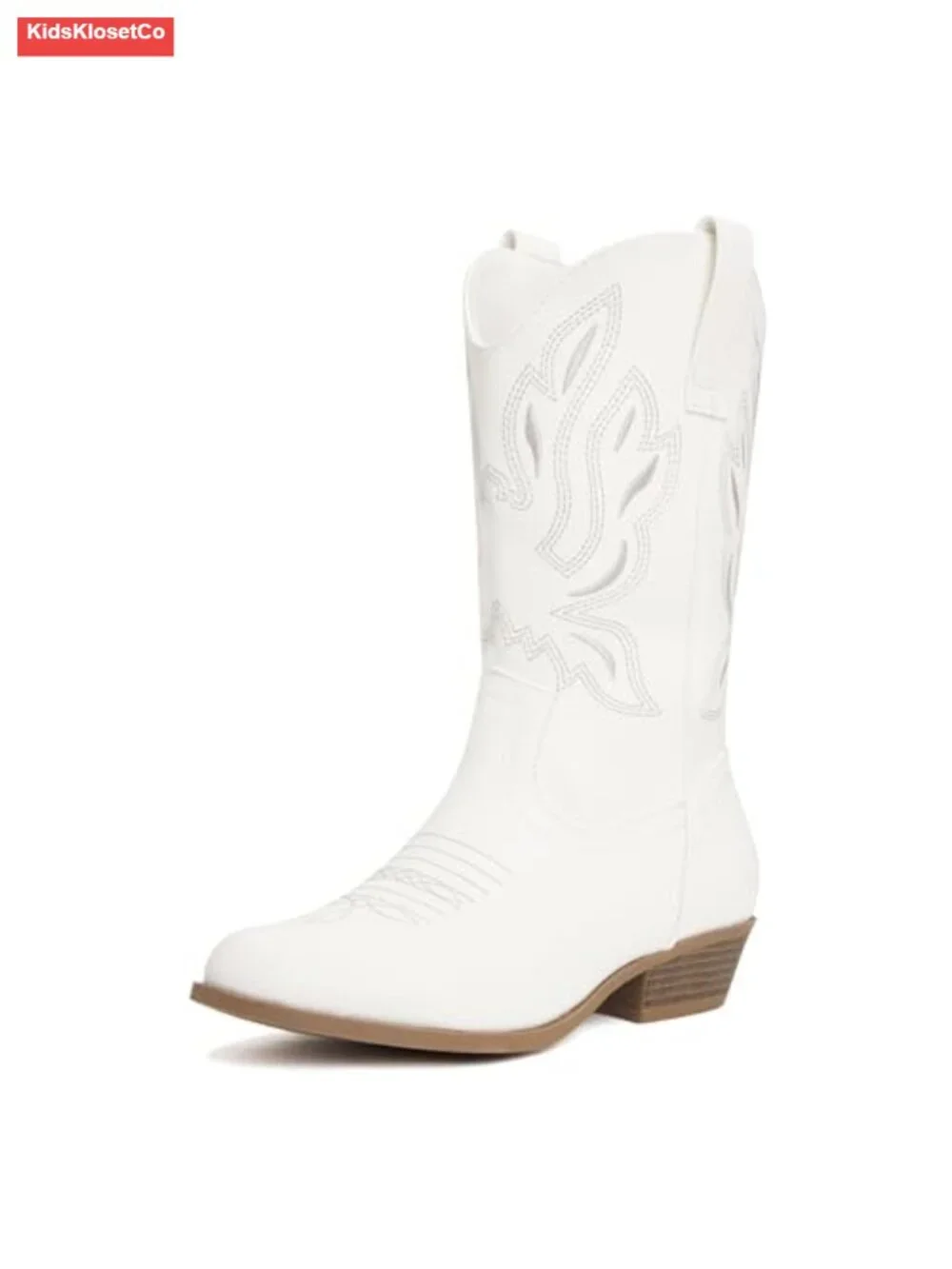 Girls Pointed Toe Mid Calf Riding Boots with Western Embroidery Side Zipper
